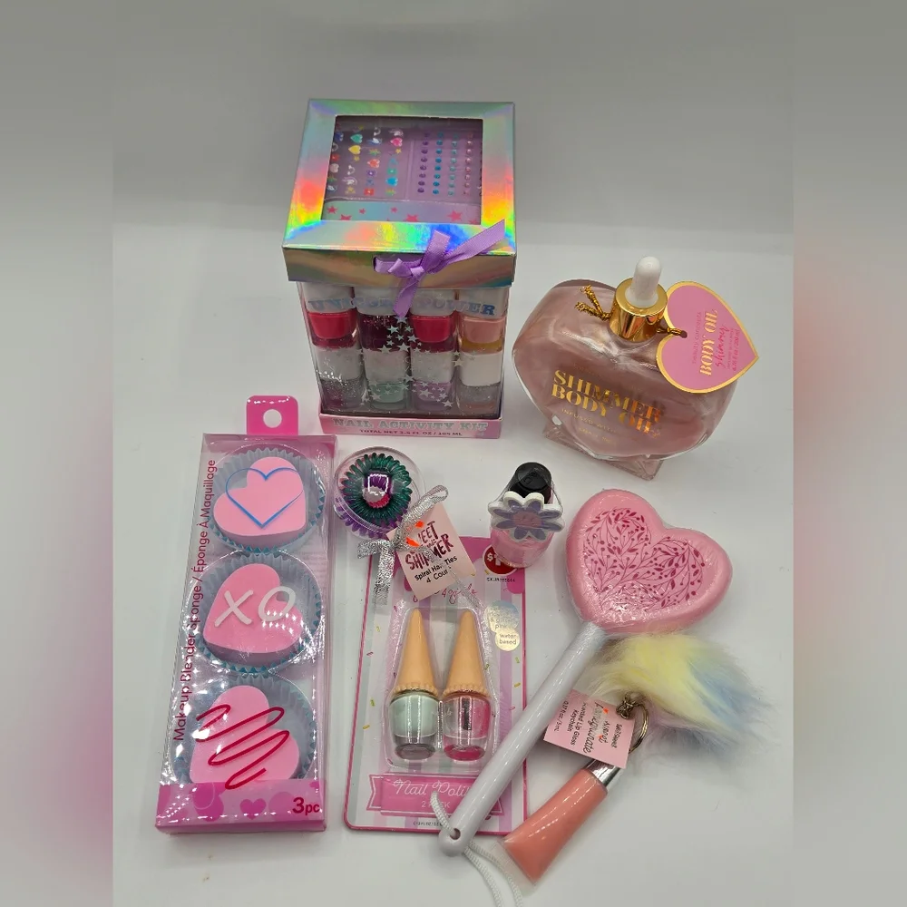 LOT of NWT Girl's Fashion & Fun Nail Polish Lip Gloss & More Pink Glitter